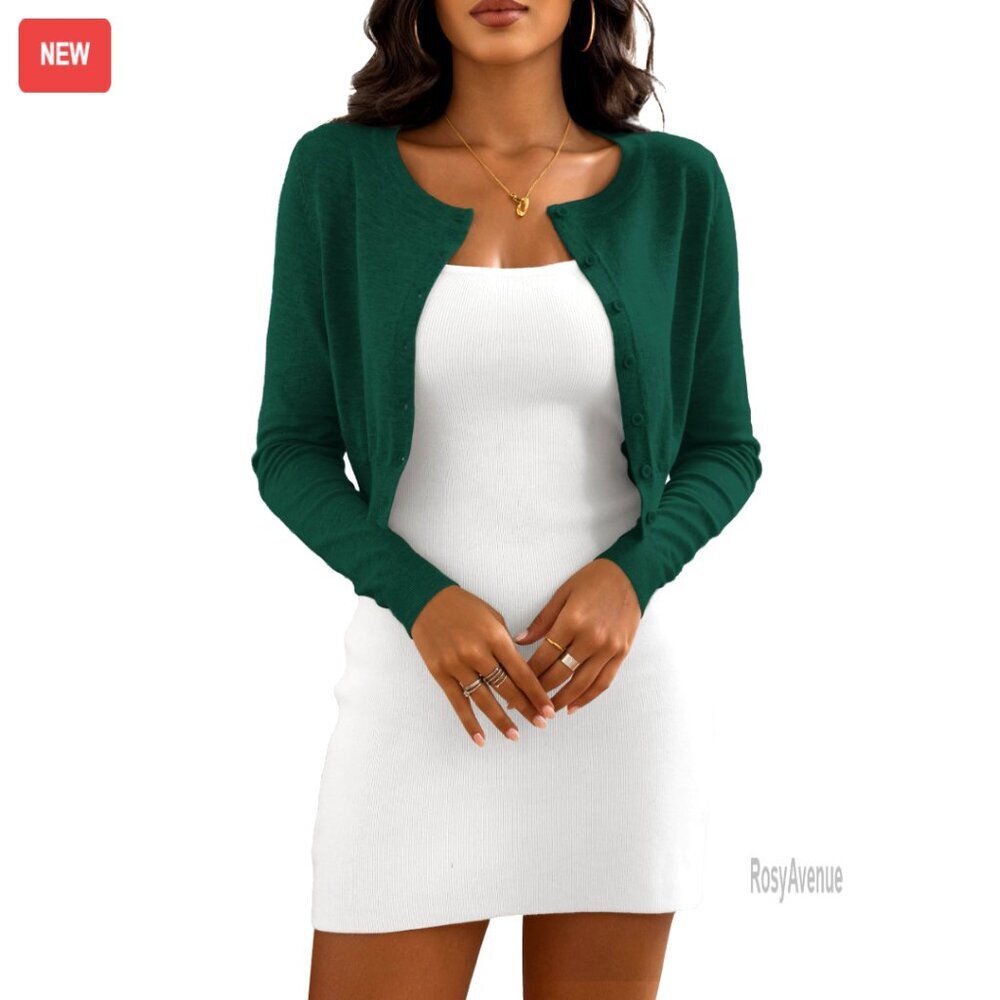 Cropped Cardigan Sweater Button Down Open Front Knit Bolero Shrug
